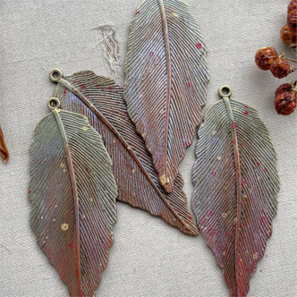 Rosemary Brown Leaf Feather Pendant Artisan Hand Painted 72x28mm Per Pc