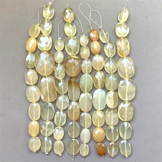 Natural Yellow Green Chalcedony Faceted Graduated Oval Semi-Precious Stone Beads per Strand