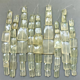 Natural Yellow Green Chalcedony Faceted Graduated Rectangle Semi-Precious Stone Beads per Strand