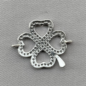 CZ Crystal Clover 2 Loop Link 22x18mm Platinum Plated Brass Q1 per Pkg