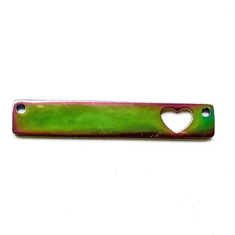 Stainless Steel Rainbow 35x6mm Rectangle Heart Cutout Stamping Blank Pendants Q2 per Pkg