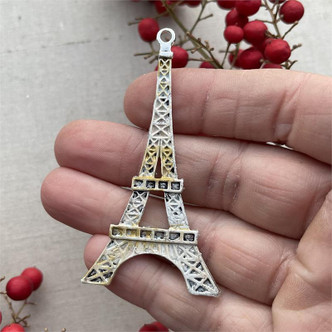 Cream Eiffel Tower Paris Filigree Pendant Artisan Mixed Patina Metal Per Pc