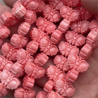 17x8mm Butterfly Pink Faux Coral Beads Carved Synthetic Q10 Per Strand