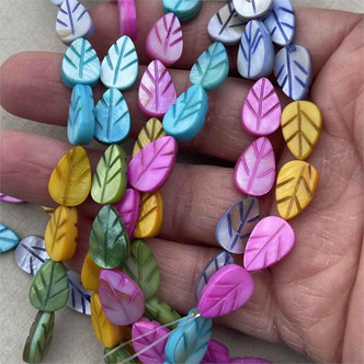 Spring Mix Leaf 14x9mm Carved Dyed Freshwater Shell 12 Beads Per Strand
