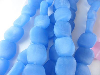 Cornflower Blue Funky Square Sea Glass Beads Per Strand