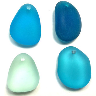 Mixed Freeform Pebble 37x18mm 22x17mm Sea Glass Frosted Pendants Q6 per Pkg