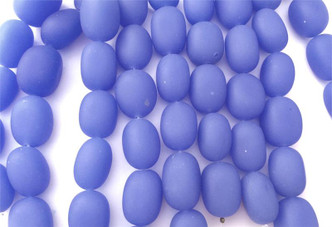17x15mm-22x14mm Periwinkle Blue Oval Nugget Sea Glass Beads Per Strand