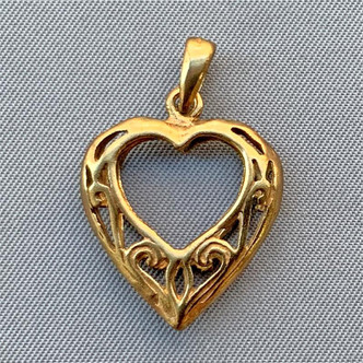 Filigree Heart 28x18mm Shibuichi Metal Charm Q4 Per Pkg