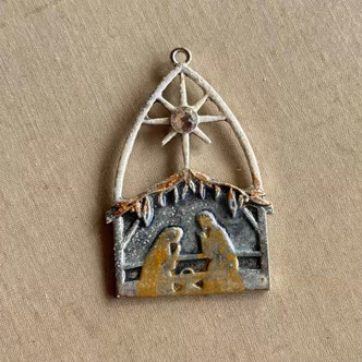 Navy Blue Nativity Manger Scene Bethlehem Artisan Hand Painted Pendant Per Pc