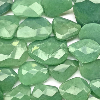 Green Aventurine Large Flat Faceted Nugget Semi Precious Beads per Strand