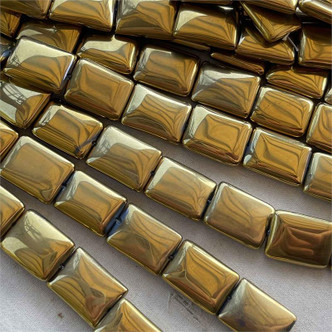20x15mm Agate Gold Plated Rectangle Semi Precious Beads Q10 Per Strand