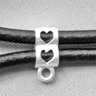 Shiny Silver Plated Alloy 12x6mm 2 Hole Heart Leather Cord Slider Tube Beads Q2 per Pkg