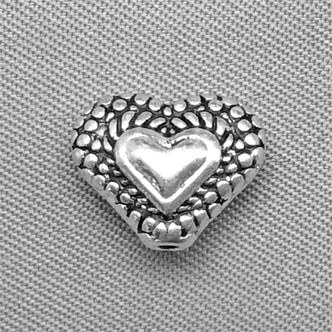 Antique Silver Plated Alloy 11.6x9.6mm Baroque Valentine Heart Love Beads Q20 per Pkg