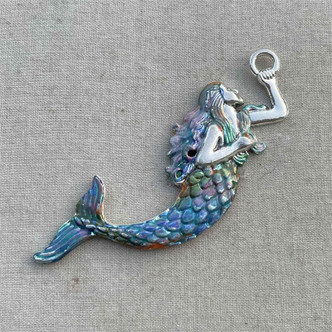 Merida Mermaid Pendant Artisan Hand Painted 77x25mm Per Pc