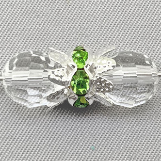 Peridot Rhinestone Filigree Double Two Sided Bead Caps 9x8mm Silver Plated Q20 Per Pkg