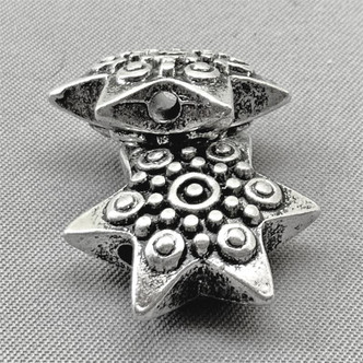Thai Style Star Beads 20x17mm Antique Silver Plated Alloy Q4 Per Pkg