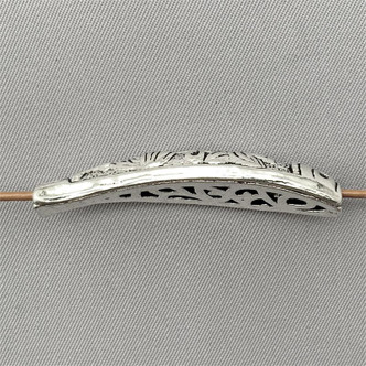 Lotus Flower Koi Fish Curved Tube Beads 41x11mm Antique Silver Plated Alloy Q5 Per Pkg