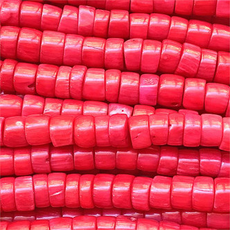 Dyed Red Bamboo Coral Drum Semi Precious Beads per Strand