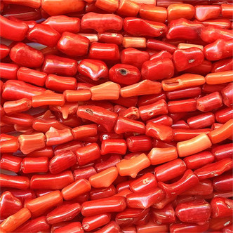 Dyed Red Bamboo Coral Tube Branch Semi Precious Beads per Strand