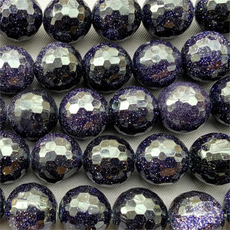 Blue Goldstone 14mm Round Faceted Semi Precious Stone Beads Per Strand