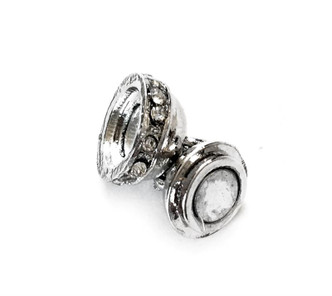 Antique Silver Plated Crystal Rhinestone Round Magnetic Clasp 17x10mm Q4 Per Pkg