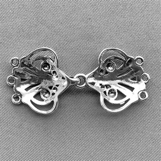 3 Strand Baroque Flourish Hook Clasps 25x21mm Antique Silver Plated Copper Q2 Per Pkg
