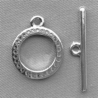 22x18mm Rhinestone Round Toggle Clasp Antique Silver Plated Q3 Per Pkg