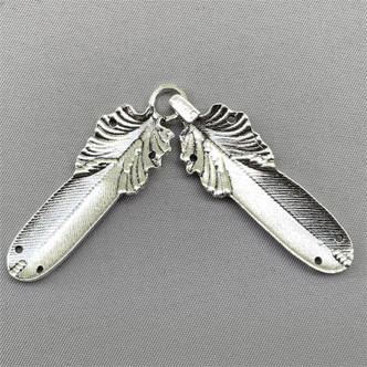 2 Strand Feather Hook Clasps 48x16mm Antique Silver Plated Alloy Q2 Per Pkg