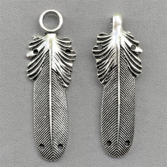 2 Strand Feather Hook Clasp 48x16mm Antique Silver Plated Q2 Per Pkg