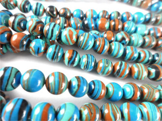 10mm Round Festival Blue Rainbow Dyed Calsilica Man-made Semi-Precious Beads Per Strand
