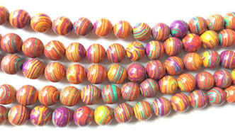 12mm Round Festival Orange Rainbow Dyed Calsilica Man-made Semi-Precious Beads Per Strand