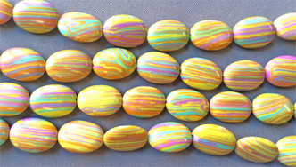 18x13mm Oval Festival Yellow Rainbow Dyed Calsilica Man-made Semi-Precious Beads Per Strand