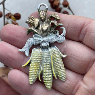 Popcorn Harvest Corn On The Cob Indian Corn Autumn Fall Artisan Hand Painted Pendant Per Pc