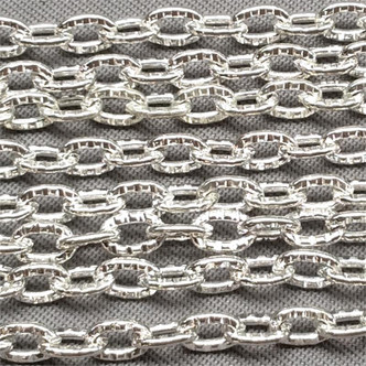 Shiny Silver Plated Lead Free Iron 5x3.5mm Textured Oval Jewelry Chain per Foot