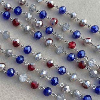 Glory Beaded Rosary Chain 8mm Crystal Rondelle Antique Silver Plated Per Foot