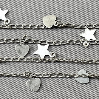 Star Heart Charm Oval Cable Chain 3x2mm Antique Silver Plated Alloy Per Foot