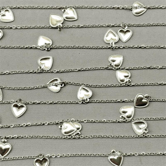 Heart Charm Oval Cable Chain 2x1.5mm Stainless Steel Alloy Per Foot