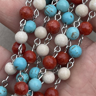 Mojave Beaded Rosary Chain 6mm Magnesite Howlite Jade Stone Antique Silver Plated Per Foot