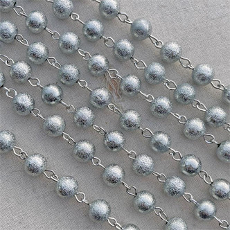 8mm Stardust Etched Antique Silver Beaded Rosary Ball Chain Plated Per Foot