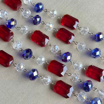 Martha Beaded Rosary Chain Crystal Multi Shape Antique Silver Plated Per Foot