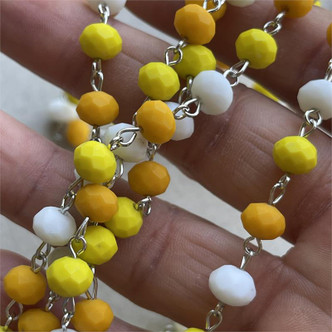 Candy Corn Halloween Frosted Beaded Rosary Chain 8mm Crystal Rondelle Antique Silver Plated Per Foot