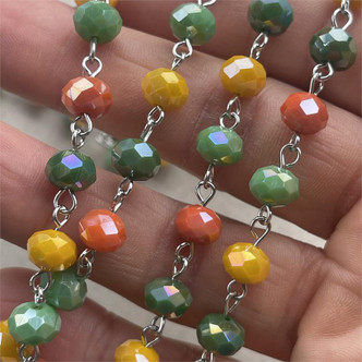 Mango Tree Autumn Beaded Rosary Chain 8mm Crystal Rondelle Antique Silver Plated Per Foot