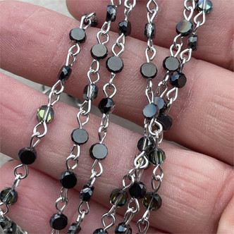 Abyss Coin Beaded Rosary Chain 4mm Crystal Antique Silver Plated Per Foot