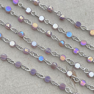 It's Mauvelous Tiny Coin Beaded Rosary Chain 4mm Crystal Antique Silver Plated Per Ft