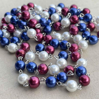 Abigail USA Glass Pearl Beaded Rosary Chain 8mm Antique Silver Plated Per Foot