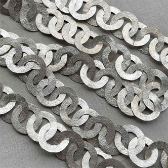 20mm Hammered Flat Circle Ethnic Boho Silver Plated Copper Chain Per Foot