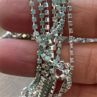 2mm Rhinestone Cup Chain Green Opals Plated Q8 Feet Per Pkg