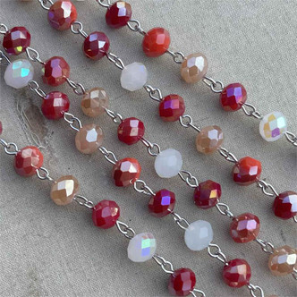 Frosted Berries Beaded Rosary Chain 8mm Crystal Rondelle Antique Silver Plated Per Ft