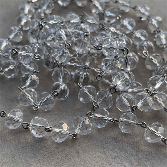 Crystalline Beaded Rosary Chain 10mm Crystal Rondelle Antique Silver Plated Per Foot