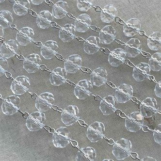 Crystalline Beaded Rosary Chain 10mm Crystal Rondelle Antique Silver Plated Per Foot